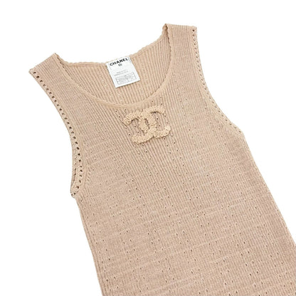 CHANEL Vintage 09P CC Logo Rib Knit Tank Top #34 Beige Sleeveless 902428