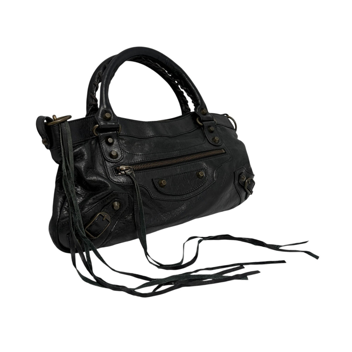 Balenciaga Vintage Classic City Logo 2way Shoulder Leather Bag Black 902461