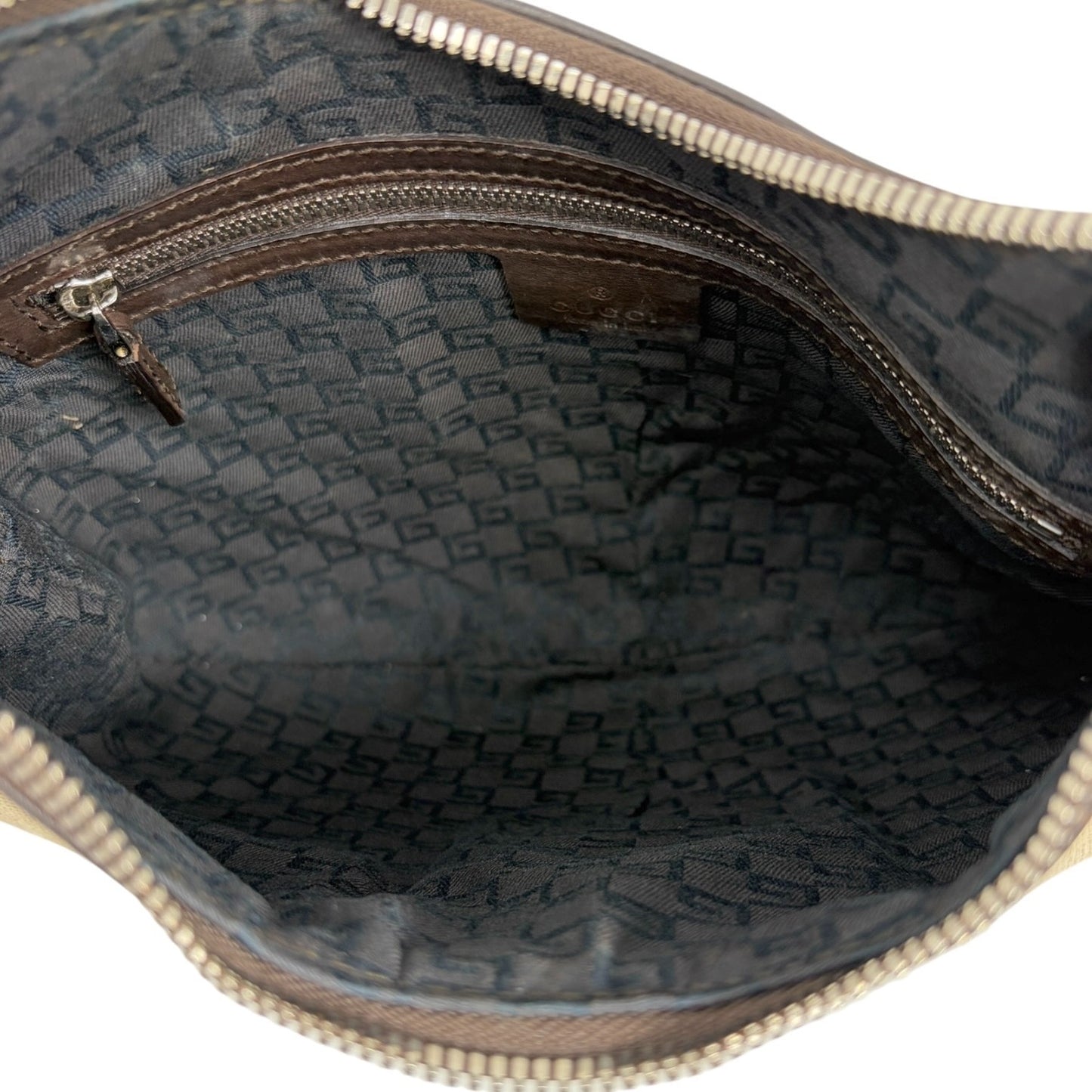 GUCCI Vintage Web Stripe Interlocking GG Logo Canvas Hobo Bag Beige 902206