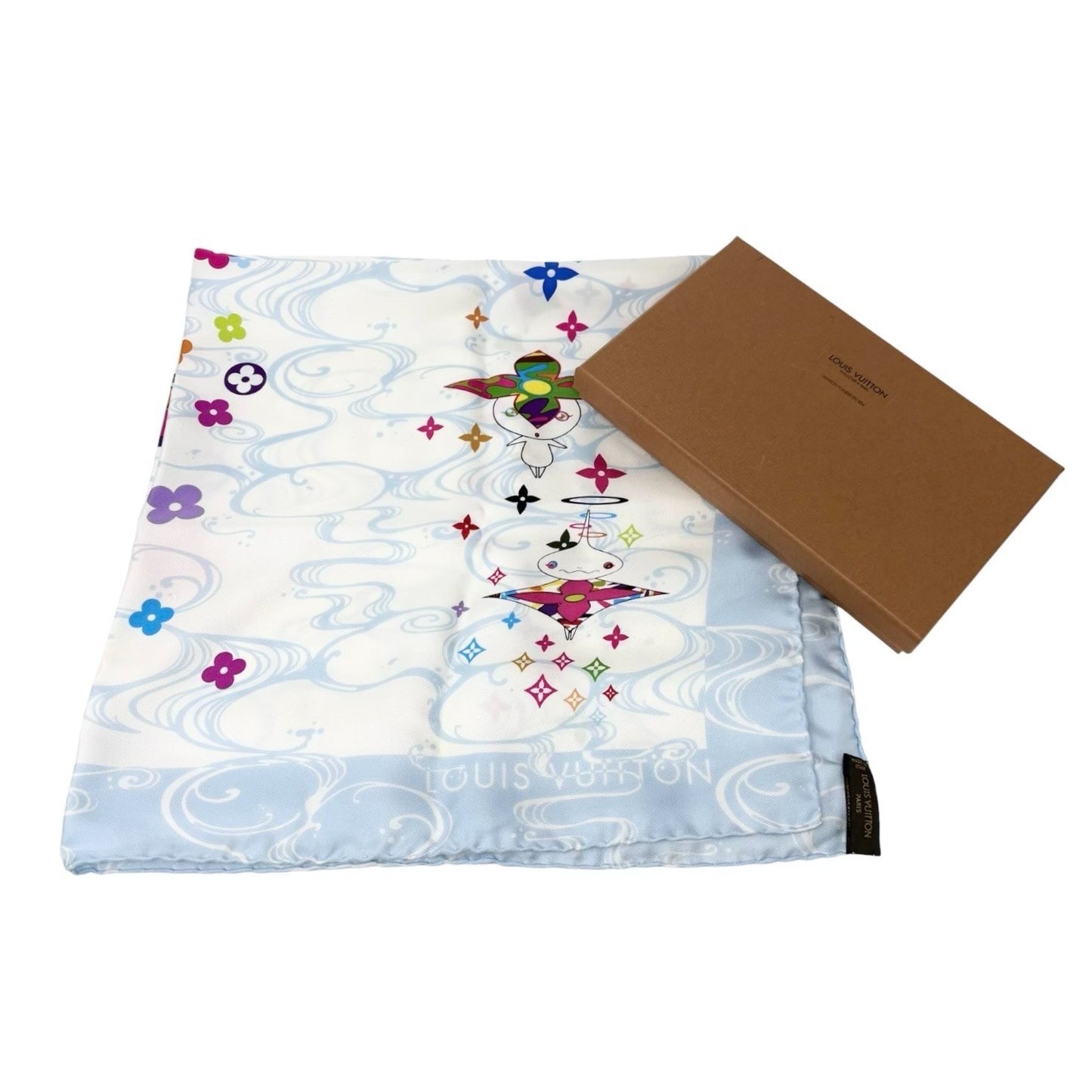 LOUIS VUITTON Vintage Panda Wave Multicolore Scarf Takashi Murakami Blue 901928