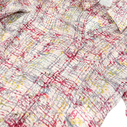 CHANEL Vintage 05C CC Tweed Print Shirt Blouse Top #34 Multicolor Silk 901994
