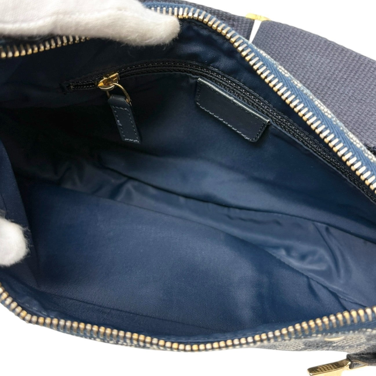 Christian Dior Vintage 2004 Trotter Monogram Saddle Bag Dark Blue Gold Canvas