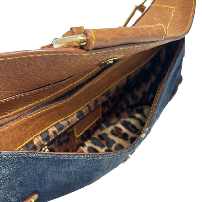 DOLCE&GABBANA Vintage Flap D-Ring Denim Shoulder Bag Blue Brown Denim 902059