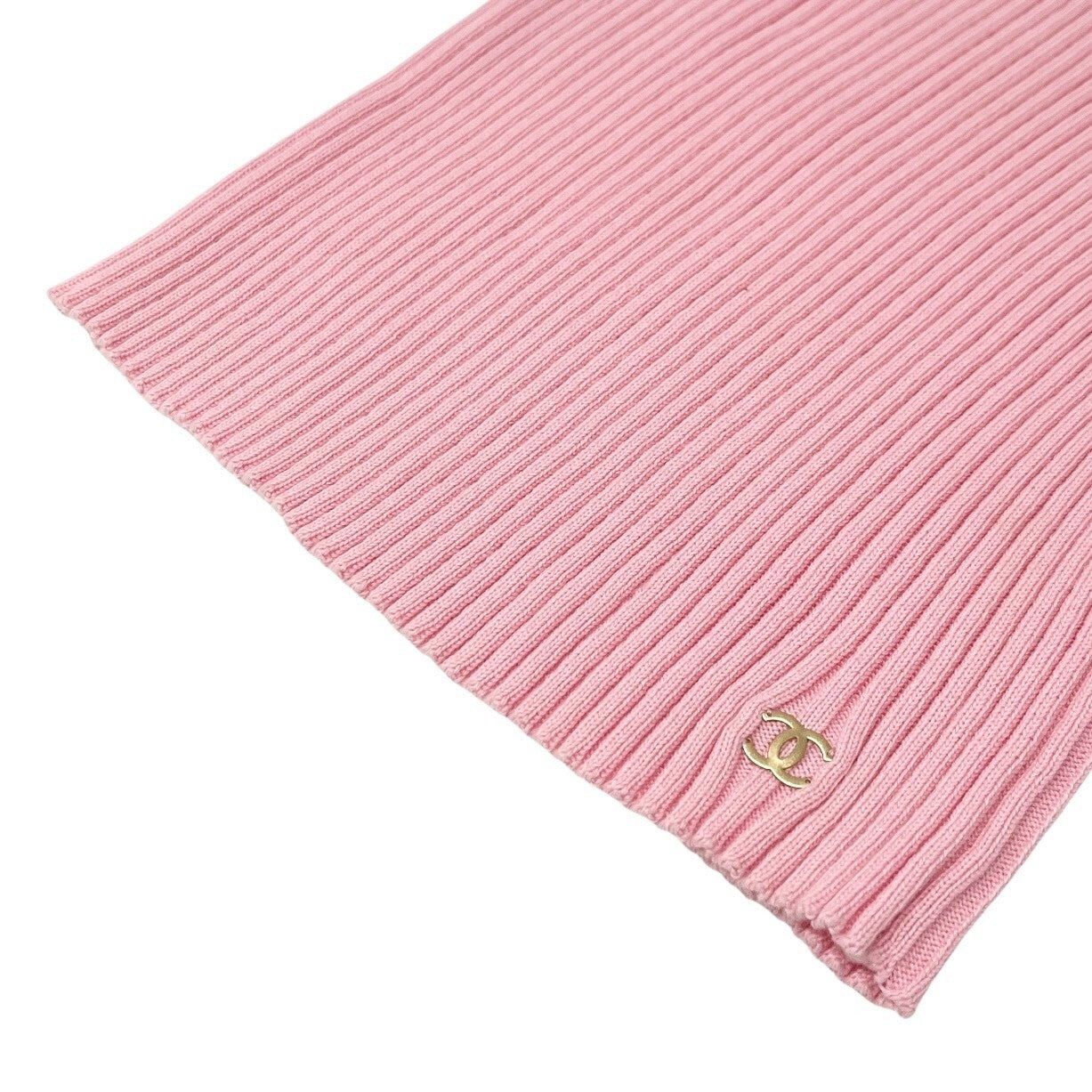 CHANEL Vintage 01C CC Logo Rib Knit Tank Top #38 Pink Gold Ring Cotton Rank AB
