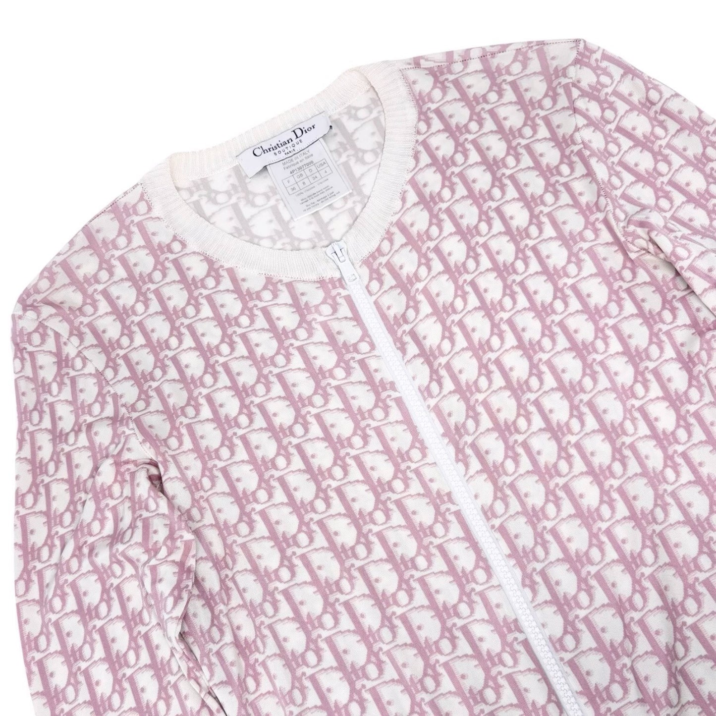 Dior Vintage 2004 Trotter Monogram Zipped Jacket #36 Pink White Viscose