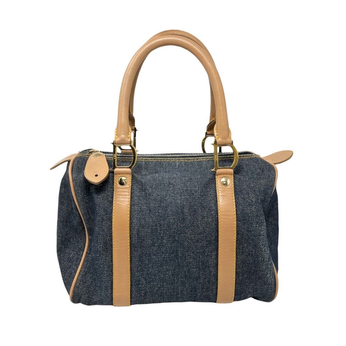 Christian Dior Vintag 2002 D Charm Denim Mini Boston Bag Blue Beige Gold