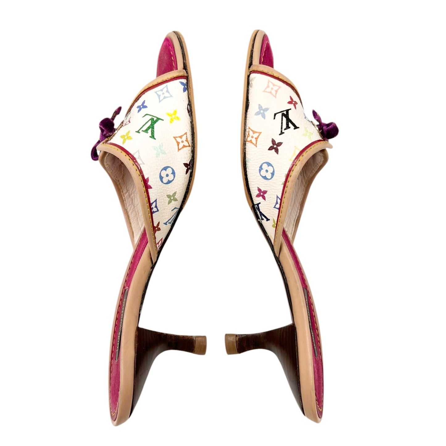 LOUIS VUITTON Vintage Monogram Multicolor Sandals Heels #36.5 White Purple