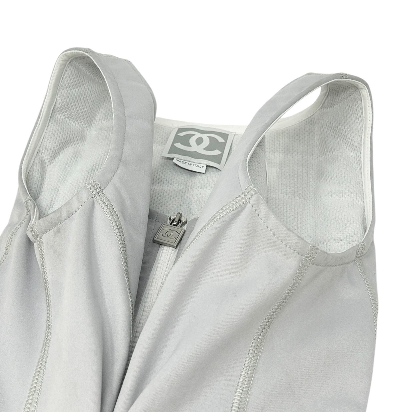 CHANEL Vintage 2004 CC Mark Logo Jacket Vest #38 Gray Black Polyester Zip