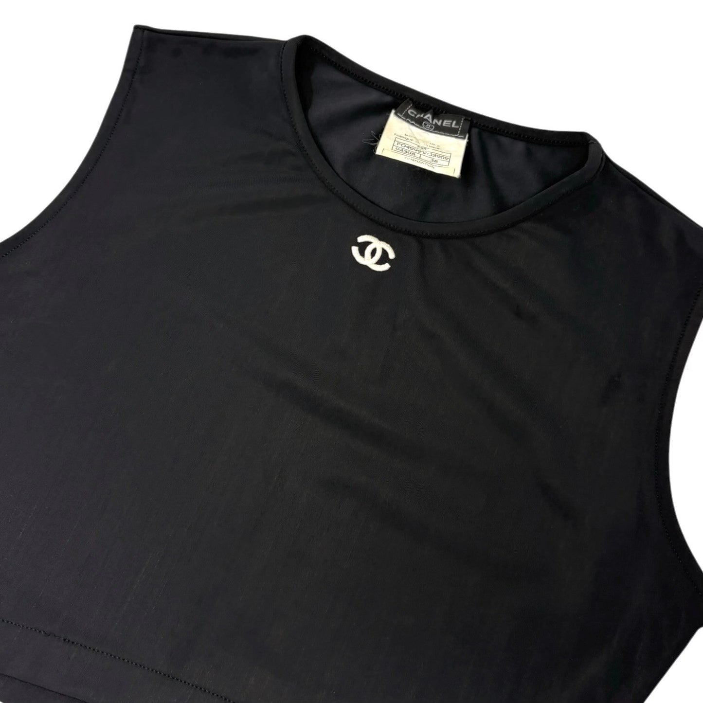 CHANEL Vintage P95 CC Logo Cropped Tank Top #38 Sleeveless Black White 901964