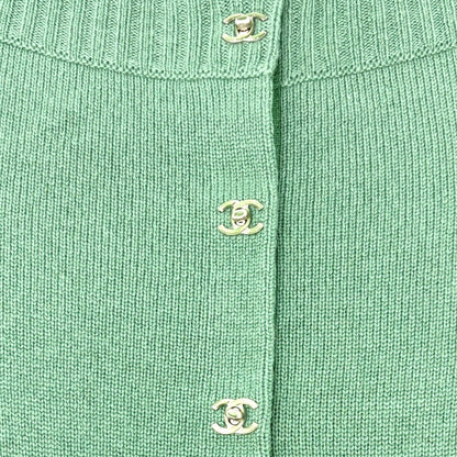 CHANEL Vintage P44445 CC Logo Turnlock Cashmere Knit Sweater Dress #38 Green