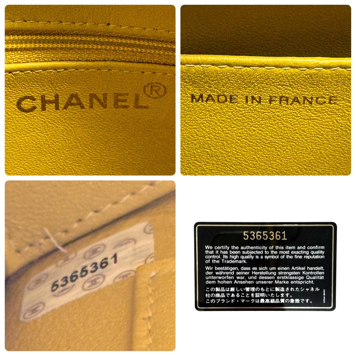 CHANEL Vintage Stitch CC Logo Tote Shoulder Bag Yellow Leather Zip 901884