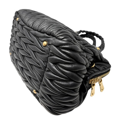 Miu Miu Vintage Quilted Tote Top Handle Bag Black Gold Leather Zip 902310