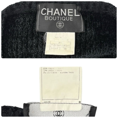CHANEL Vintage 95A CC Logo Button Cardigan Sweater Top #38 Black Gold Velour