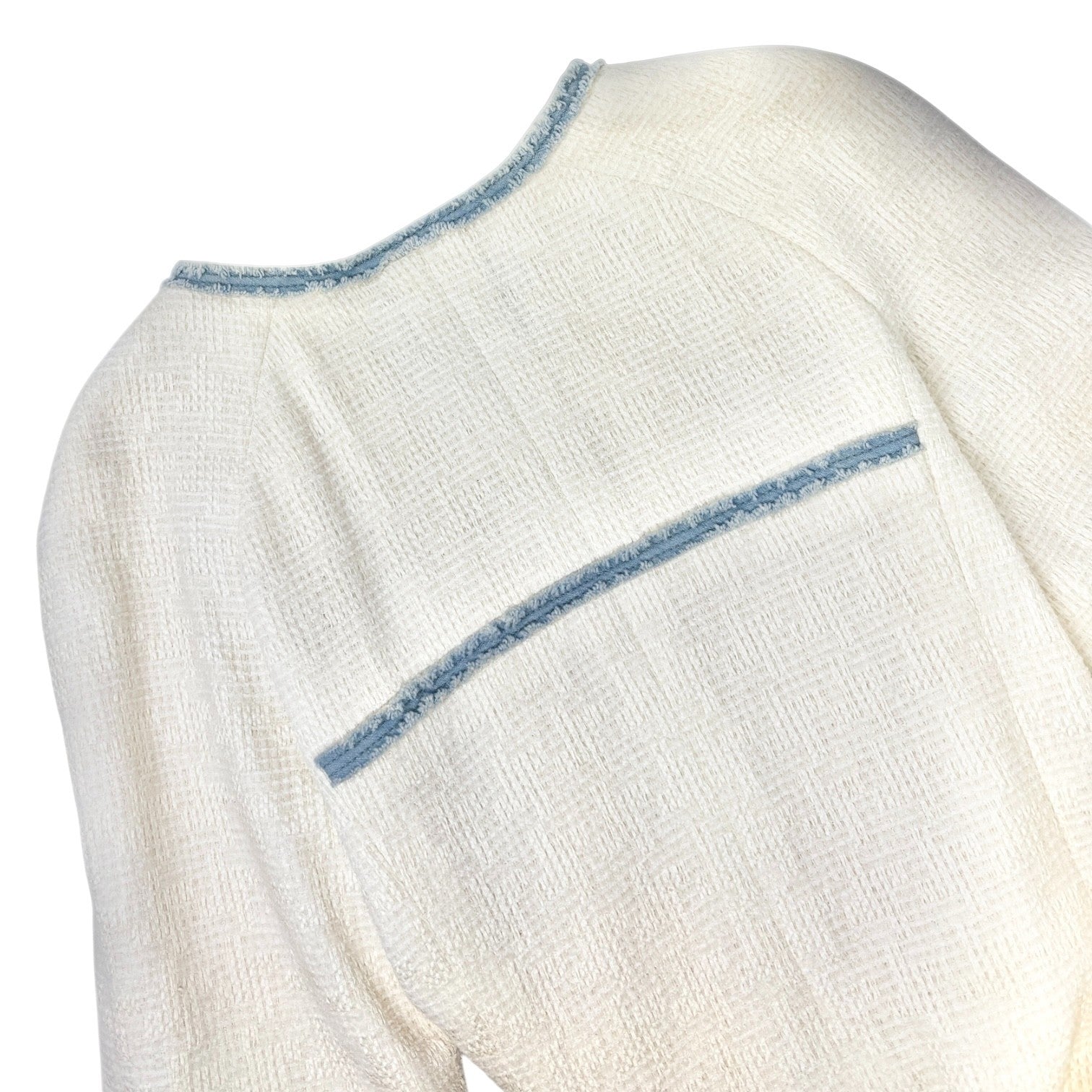 CHANEL Vintage 07P CC Logo Tweed Long Jacket Trim Denim #42 Blue White Button