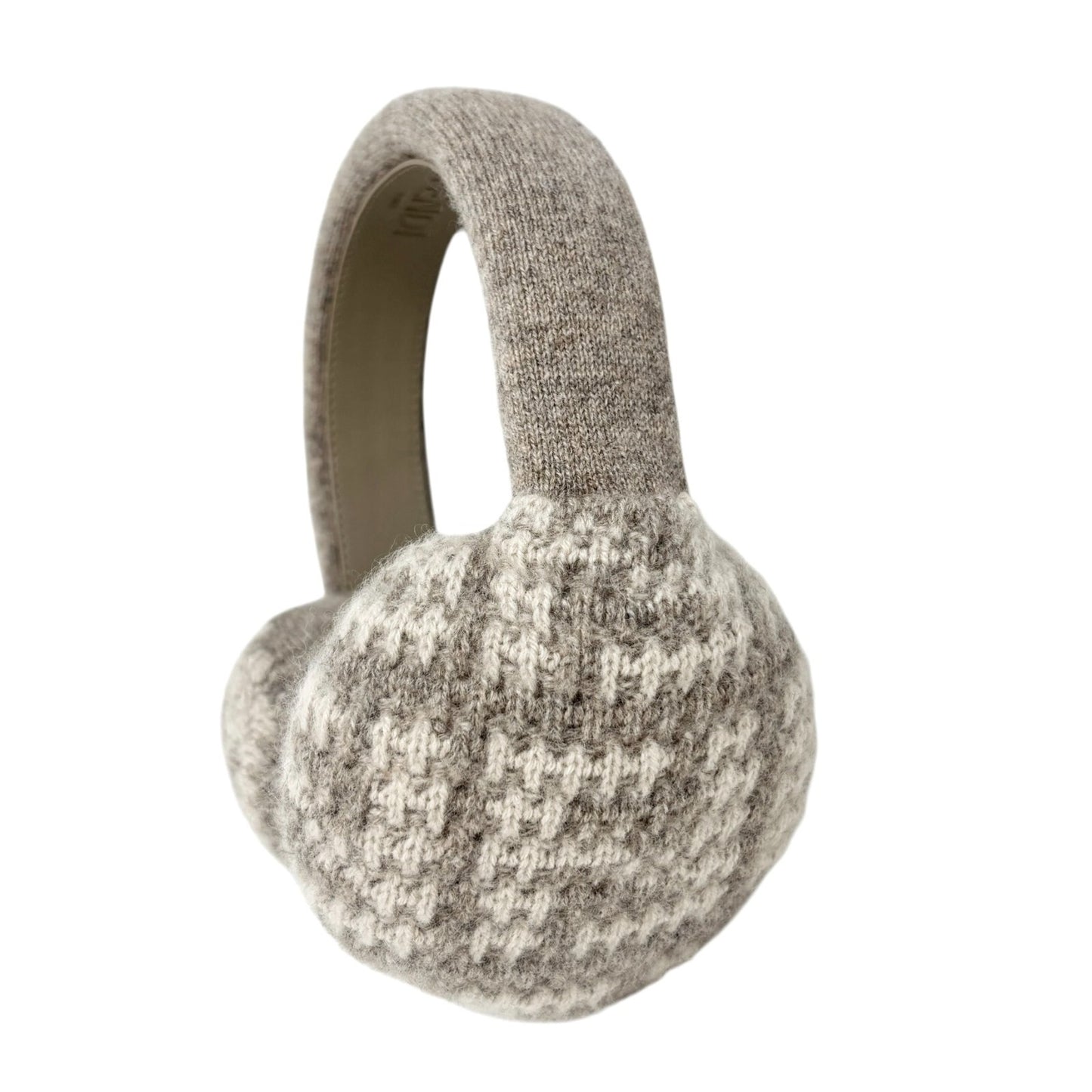 FENDI FF Zucca Monogram Logo Knit Earmuffs Hair Accessory Gray Greige Cashmere