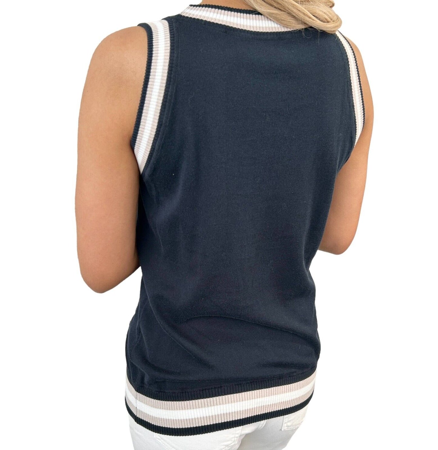 CHANEL Sport Vintage 08P CC Mark Logo Knit Tank Top #38 Black Cotton Rank AB
