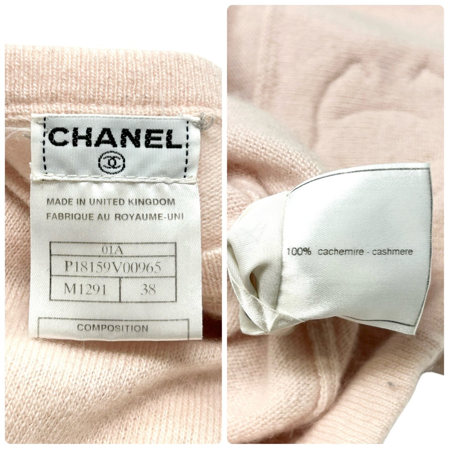 CHANEL Vintage 01A CC Mark Logo Long Sleeve Sweater Top #38 Pink Cashmere Knit