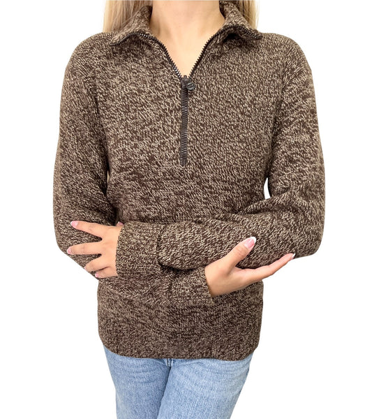 CHANEL Vintage CC Logo Cashmere Knit Zip Sweater Top Brown Beige 902479