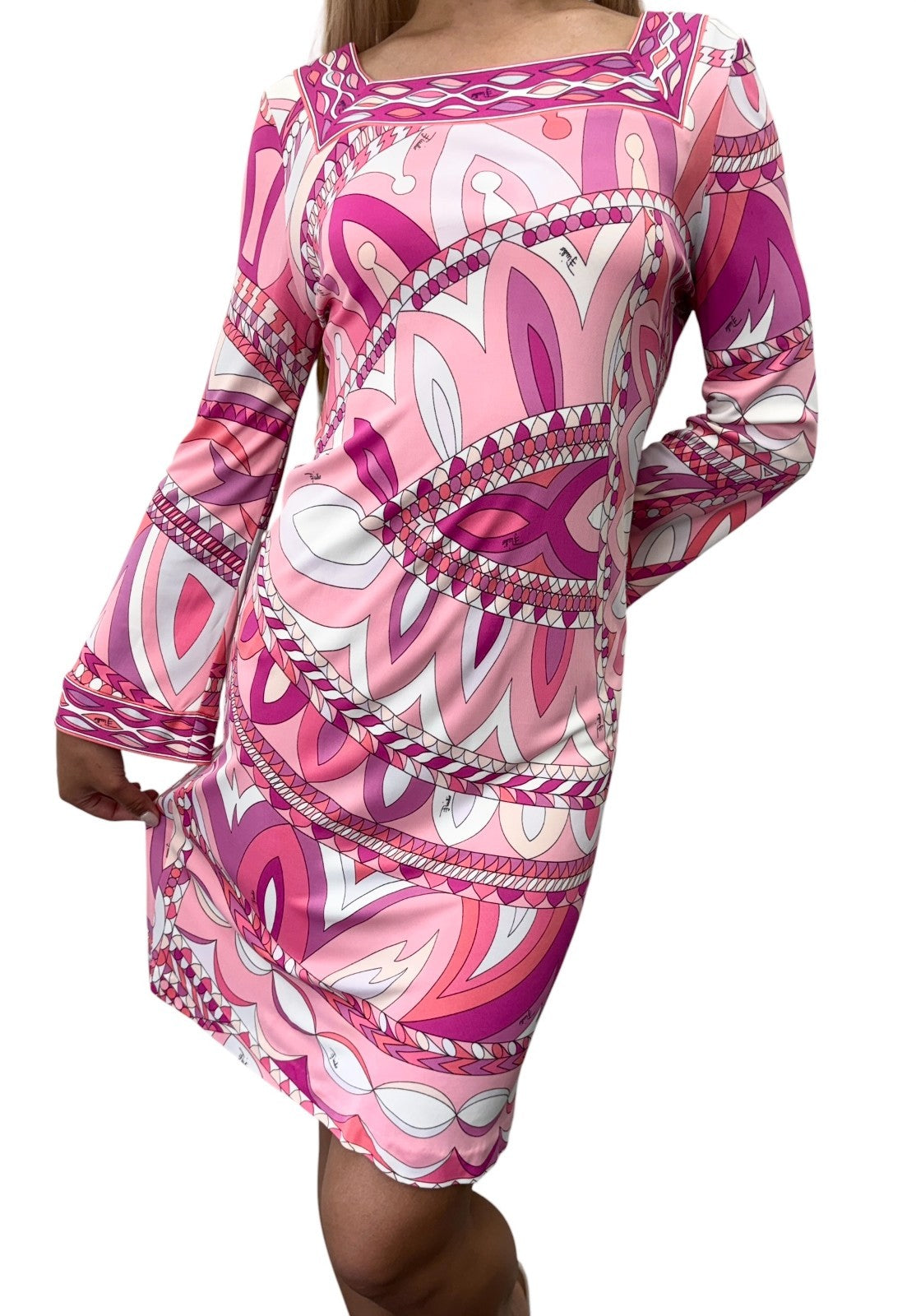EMILIO PUCCI Vintage Mini Dress One-Piece #38 Pink Multicolor Rayon 901858