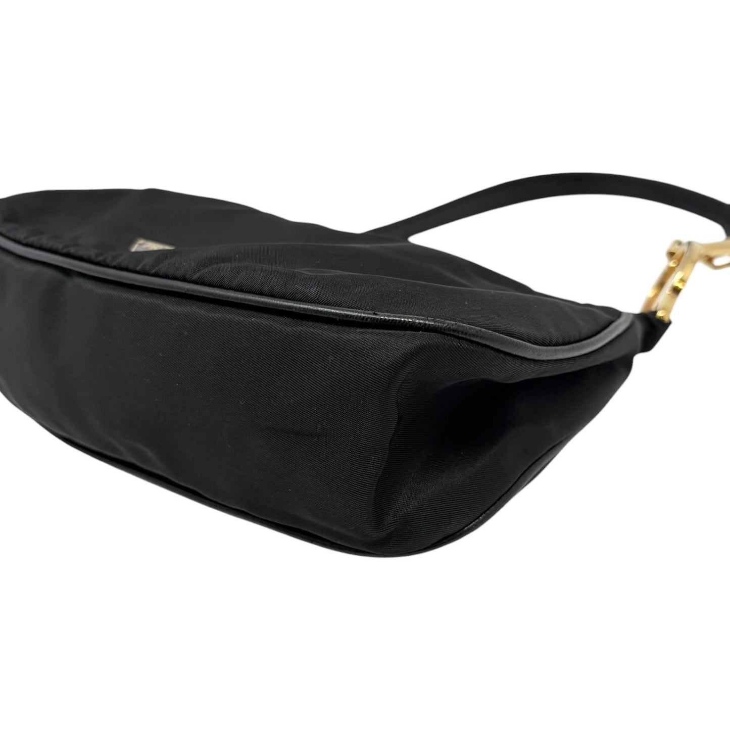 PRADA Vintage Mini Shoulder Nylon Bag Handbag Pochette Black Gold Logo