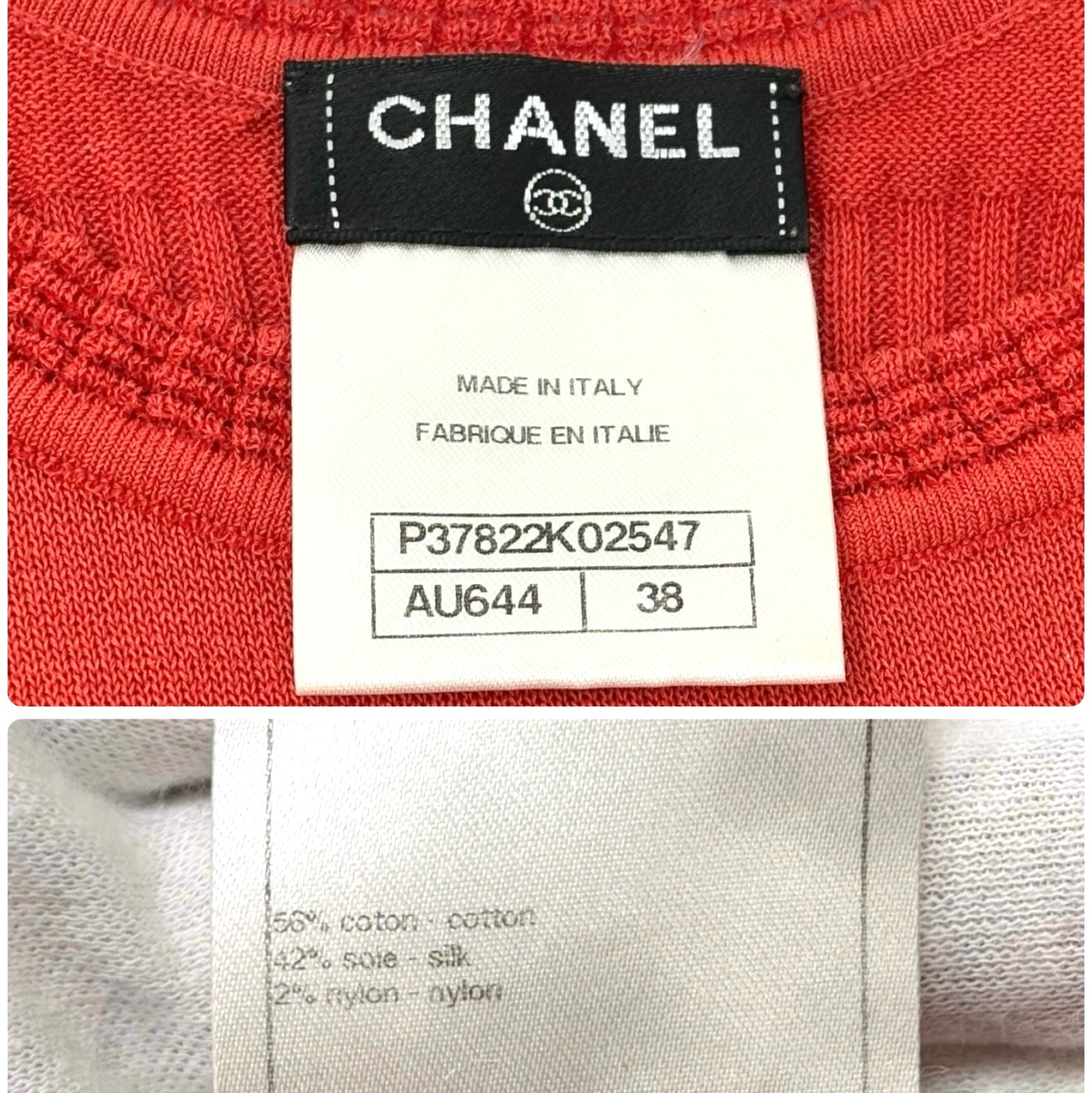 CHANEL Vintage P37822 See-through CC Logo Rib Knit Tank Top Red Cotton Silk
