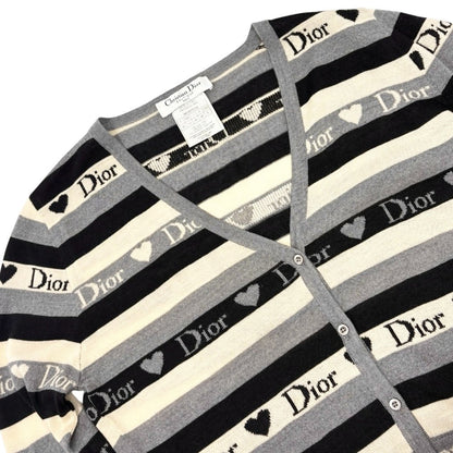 Christian Dior Vintage 2005 Stripe Heart Cardigan Top #40 Gray Ivory 902838
