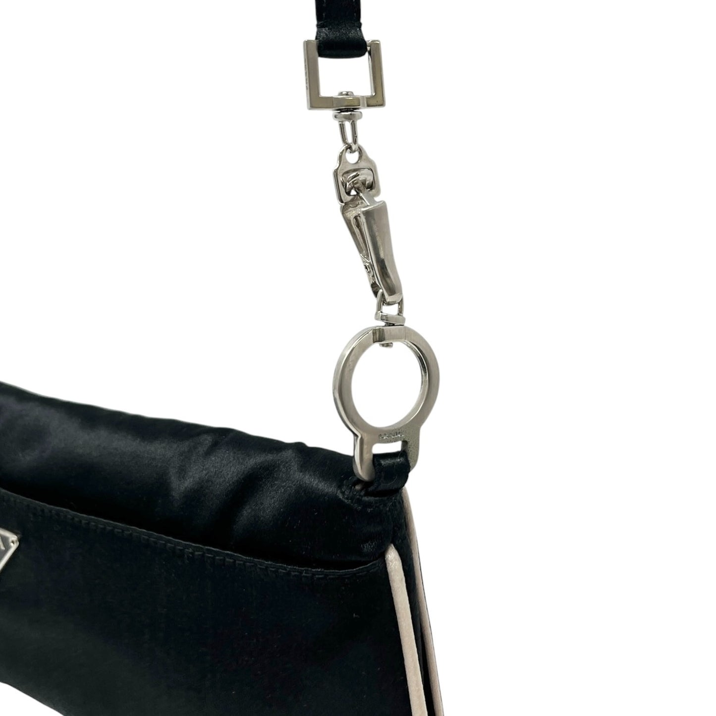 PRADA Vintage Triangle Logo Tessuto Satin Mini Bag Pochette Black 902591