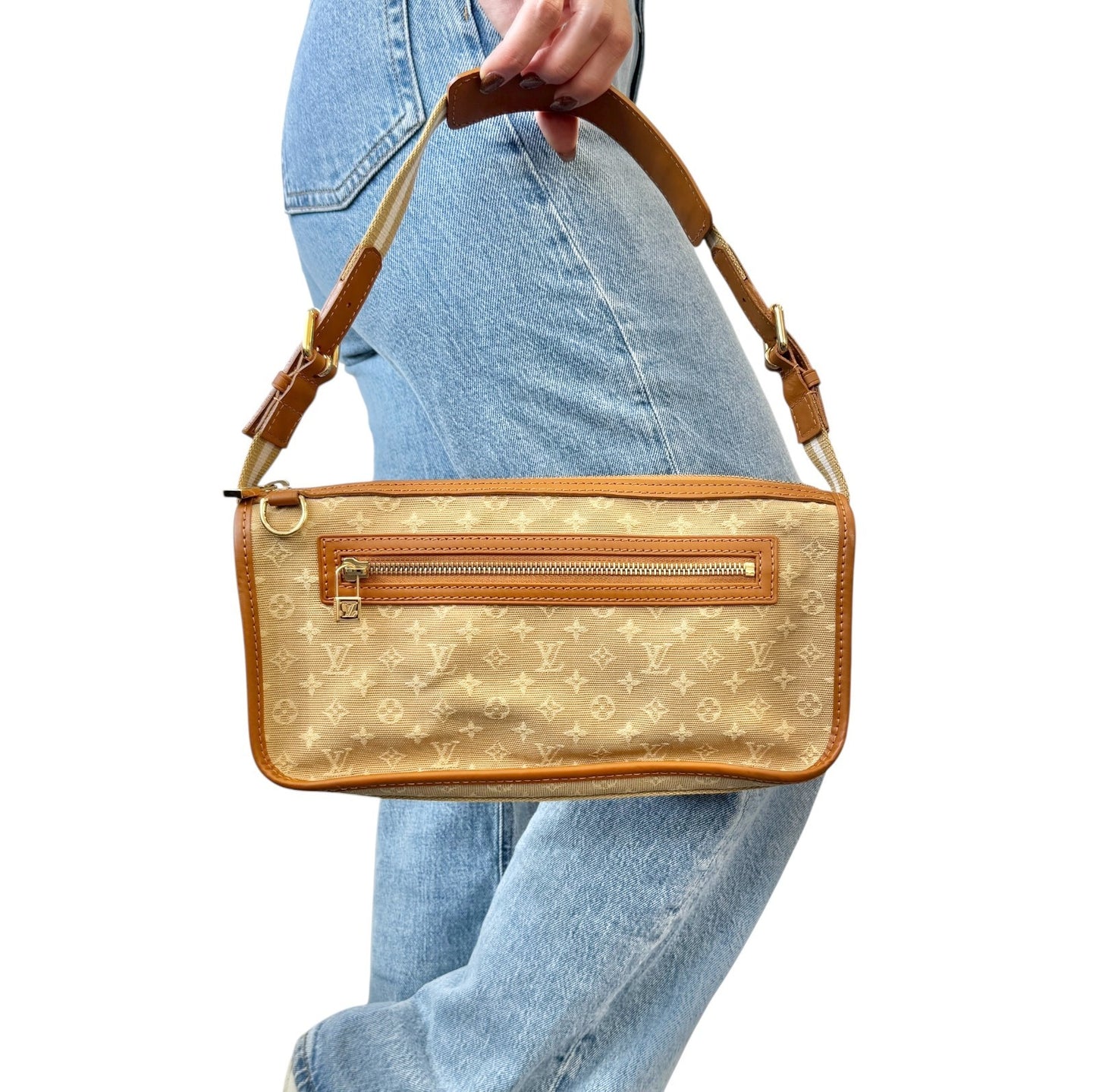 LOUIS VUITTON Vintage Logo Monogram Kathleen Pochette Shoulder Bag Beige Canvas