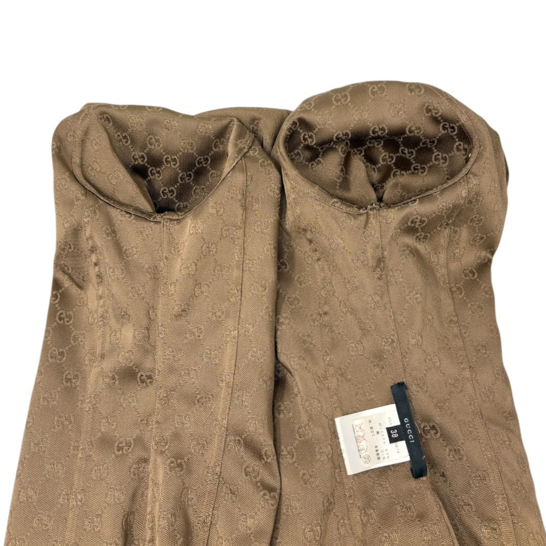 GUCCI Vintage GG Monogram Logo Shirt Jacket Top #38 Beige Brown Canvas Leather