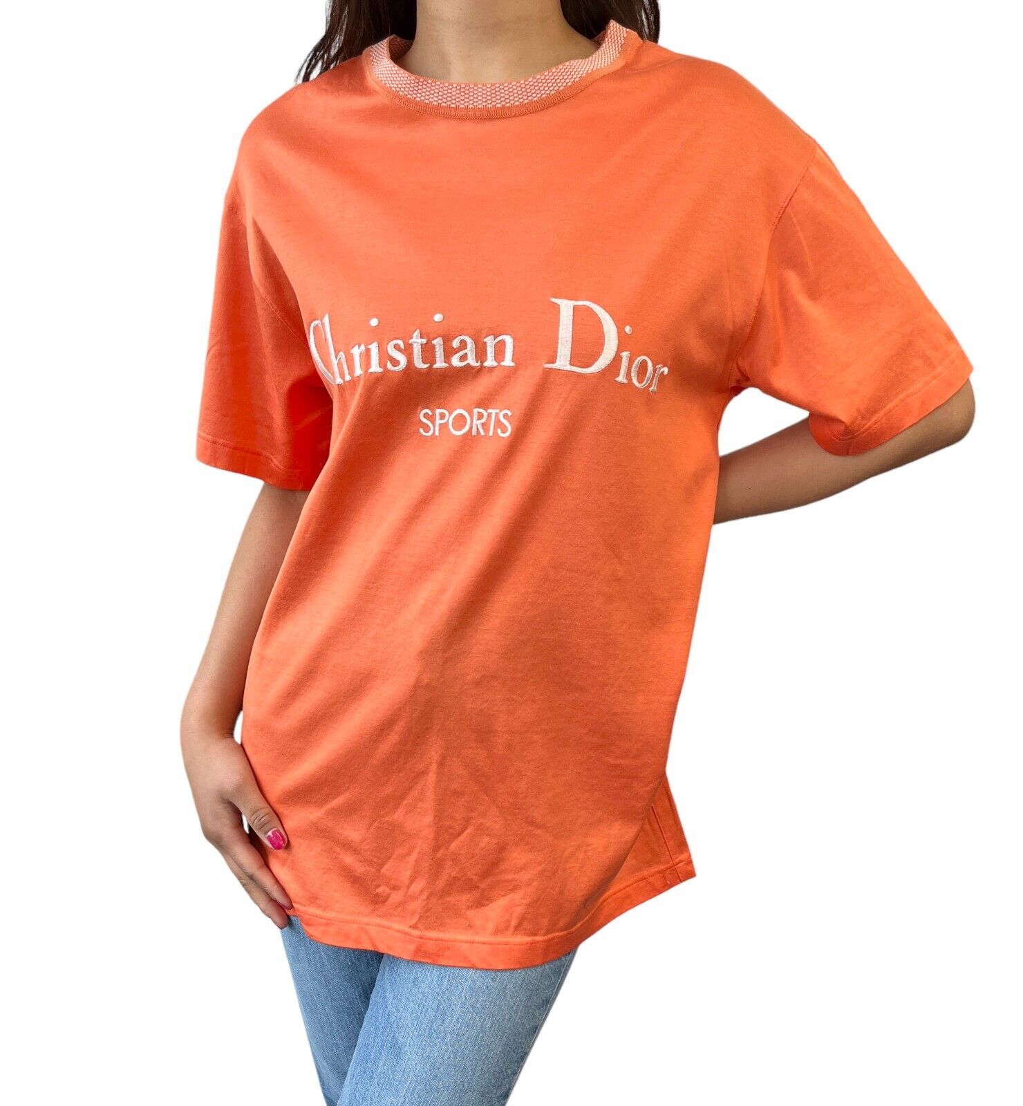 Christian Dior Sports Vintage Big Logo T-shirt #M Top Orange Cotton Rank AB