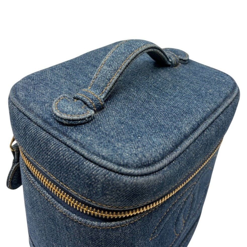 CHANEL Vintage CC Logo Denim Timeless Vanity Bag Handbag Blue Gold Cotton 902240