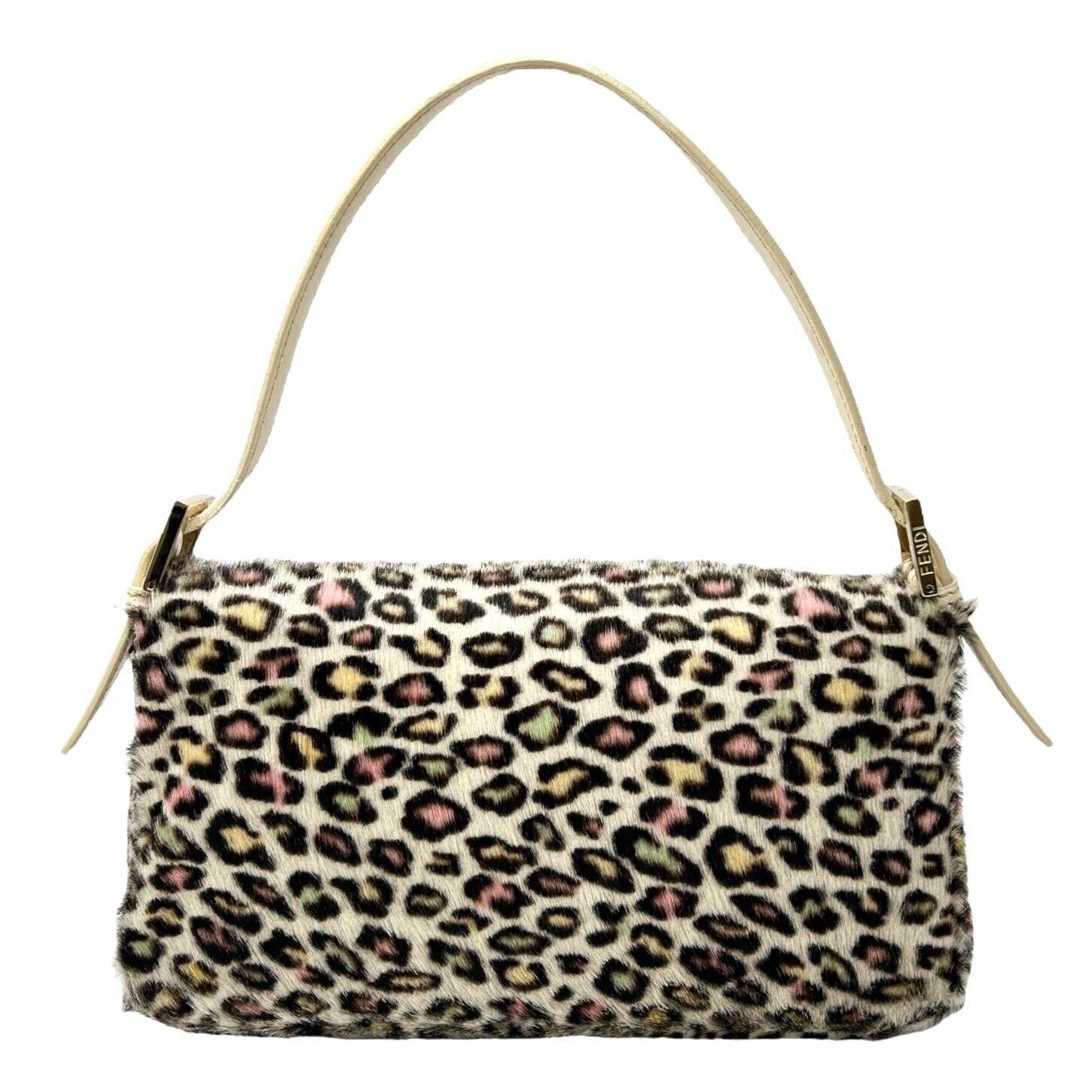 FENDI Vintage Leopard Mamma Baguette FF Logo Shoulder Bag Calf Hair RankAB