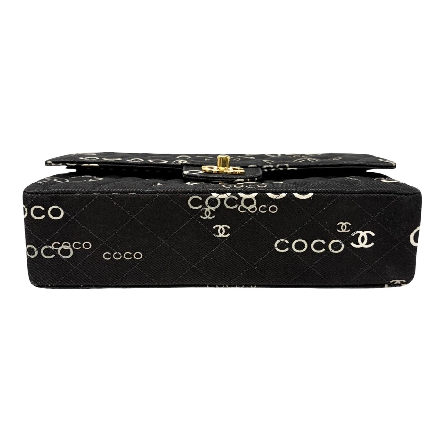 CHANEL Vintage CC Logo Print Turnlock Quilted Chain Shoulder Bag Black 902275