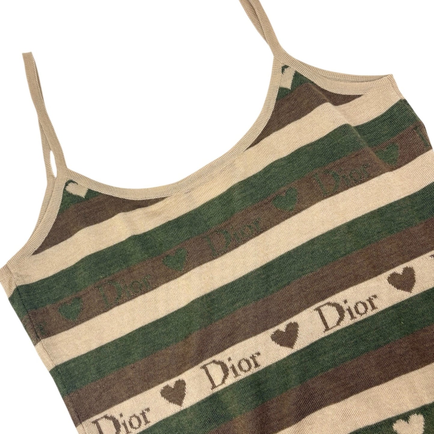 Christian Dior Vintage Stripe Heart Knit Camisole Top #38 Khaki Brown 902085
