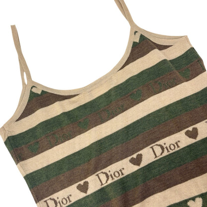 Christian Dior Vintage Stripe Heart Knit Camisole Top #38 Khaki Brown 902085
