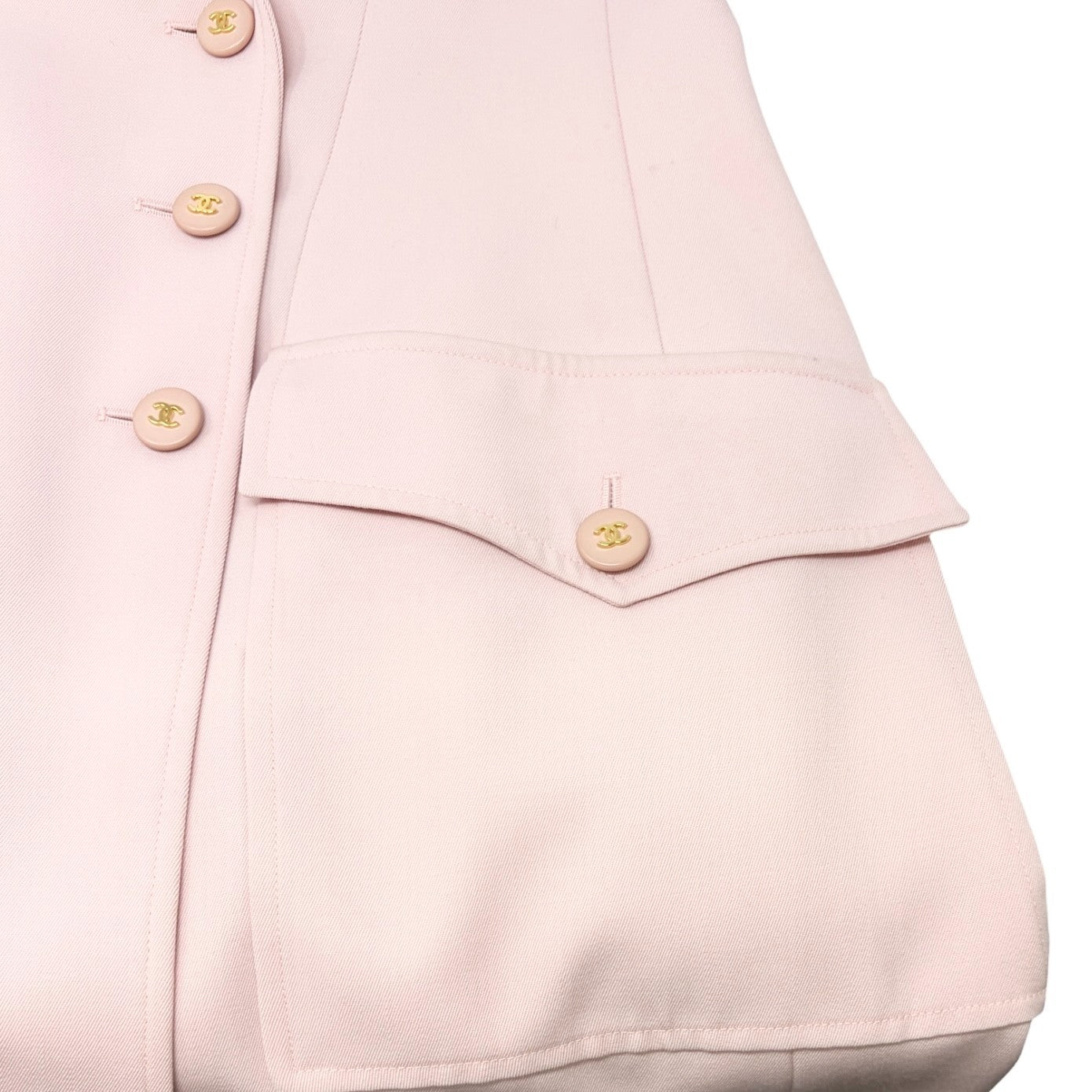 CHANEL Vintage 97P CC Logo Button Blazer Long Coat Jacket #40 Pink Wool