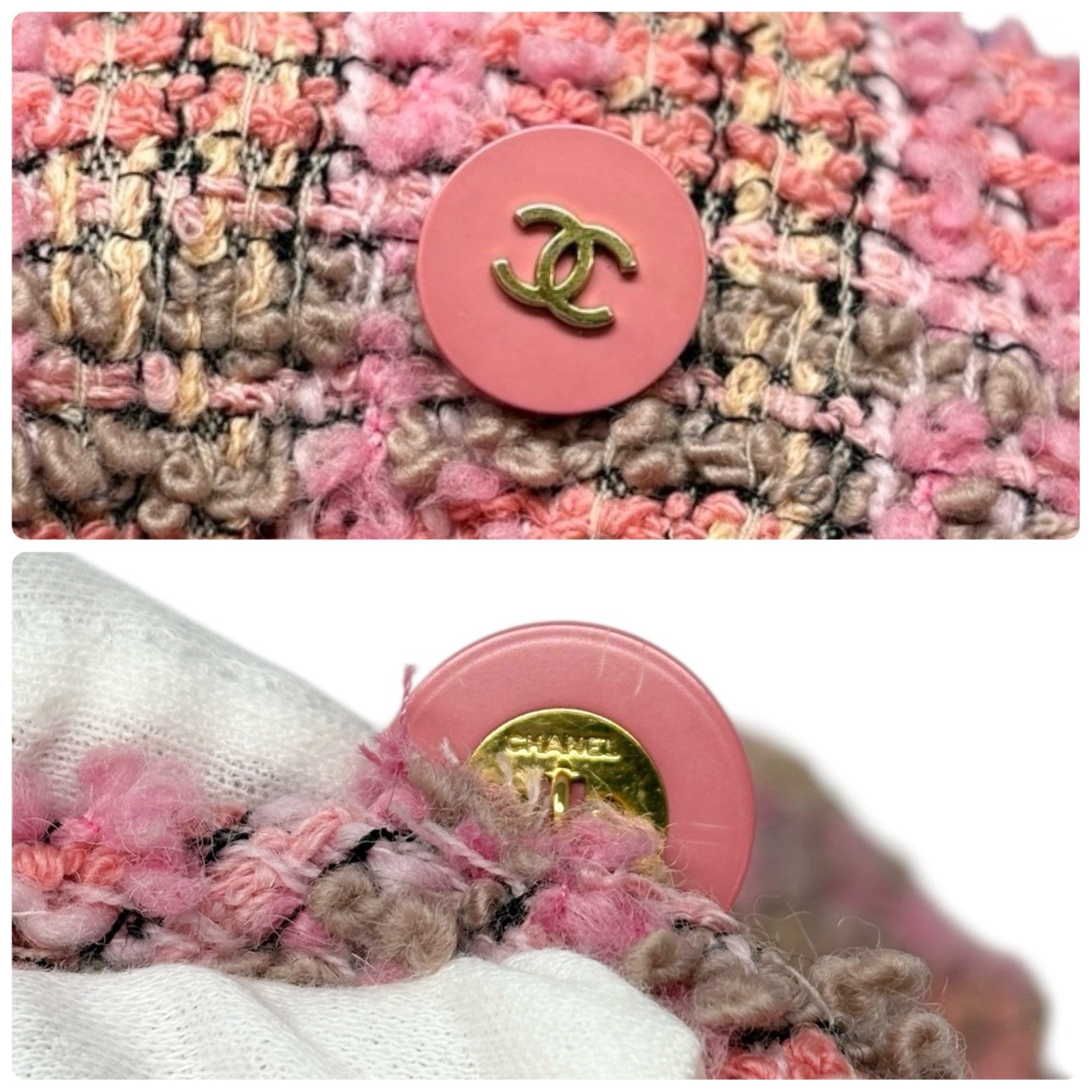 CHANEL Vintage 94A CC Logo Button Tweed Blazer Jacket Pink Multicolor Wool