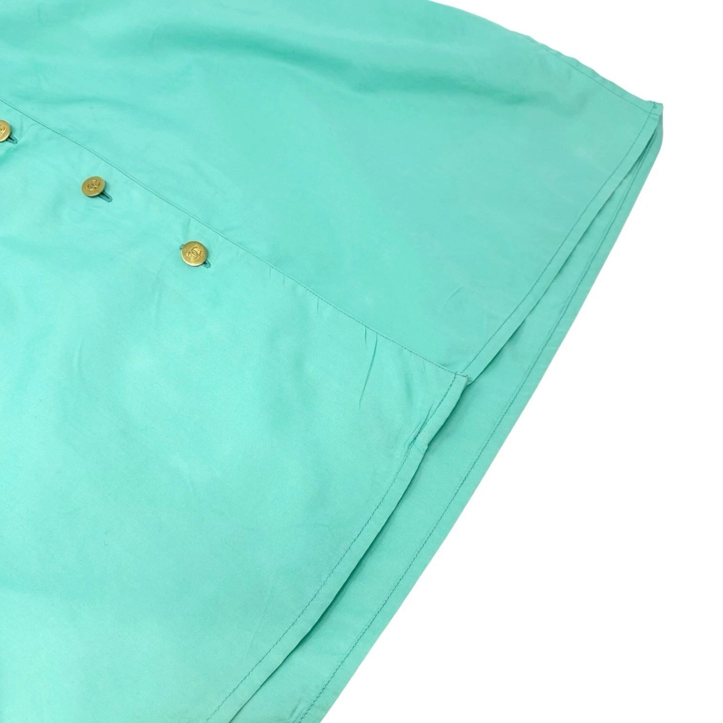 CHANEL Vintage PO4883 CC Logo Shirt Top #38 Button Light Green Gold 902593