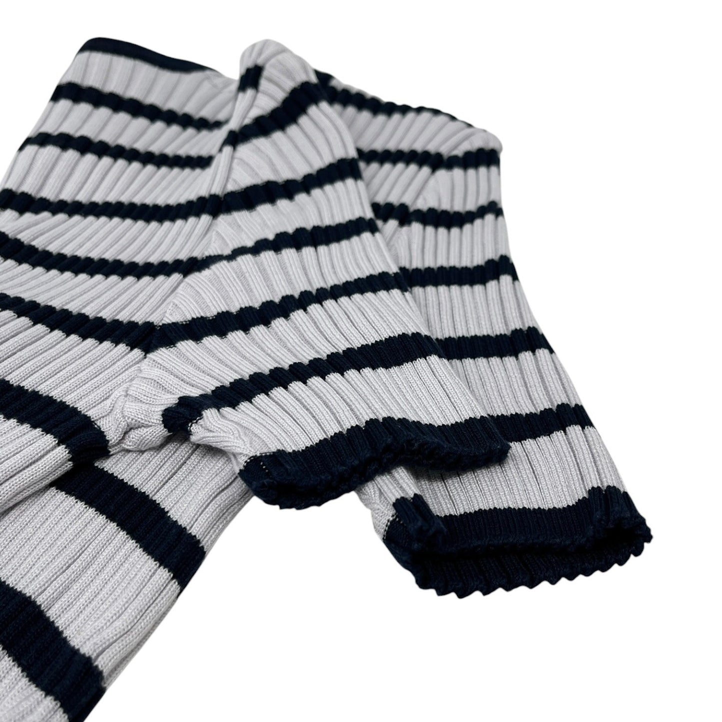 CHANEL Vintage 98P CC Logo Stripe Rib Knit T-shirt Top #40 Blue Cotton 902587