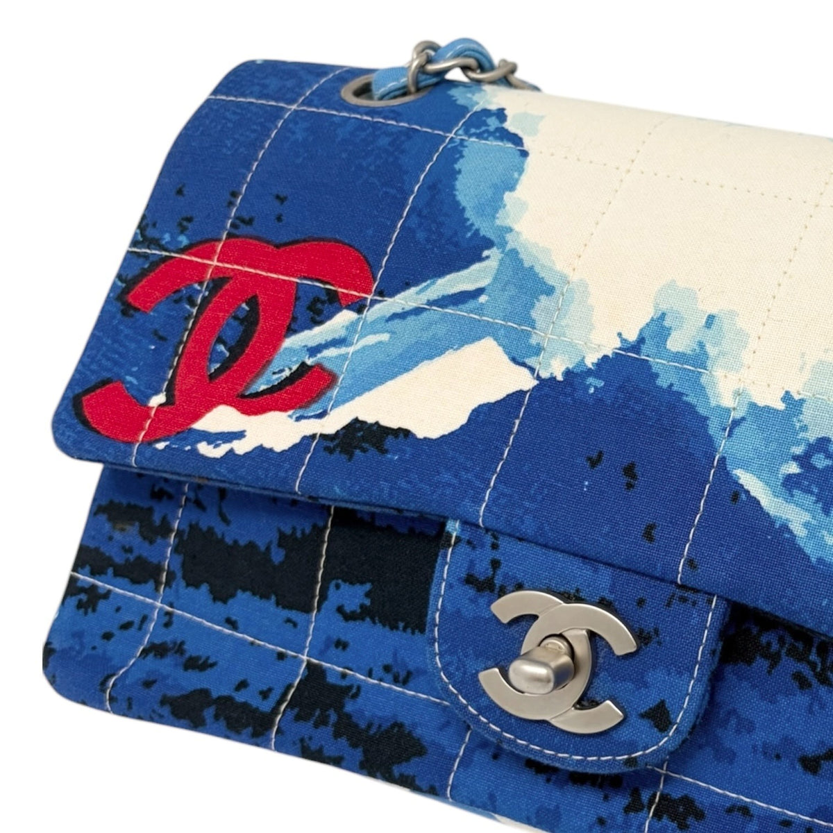 CHANEL Vintage CC Surf Turnlock Chain Flap Crossbody Bag Blue Canvas 902363