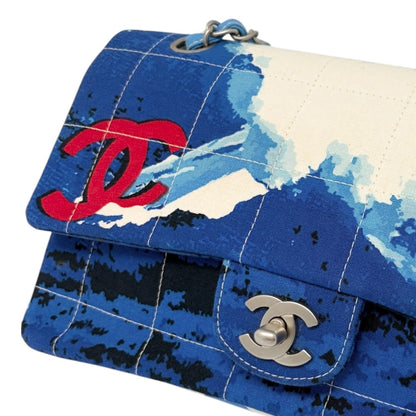 CHANEL Vintage CC Surf Turnlock Chain Flap Crossbody Bag Blue Canvas 902363