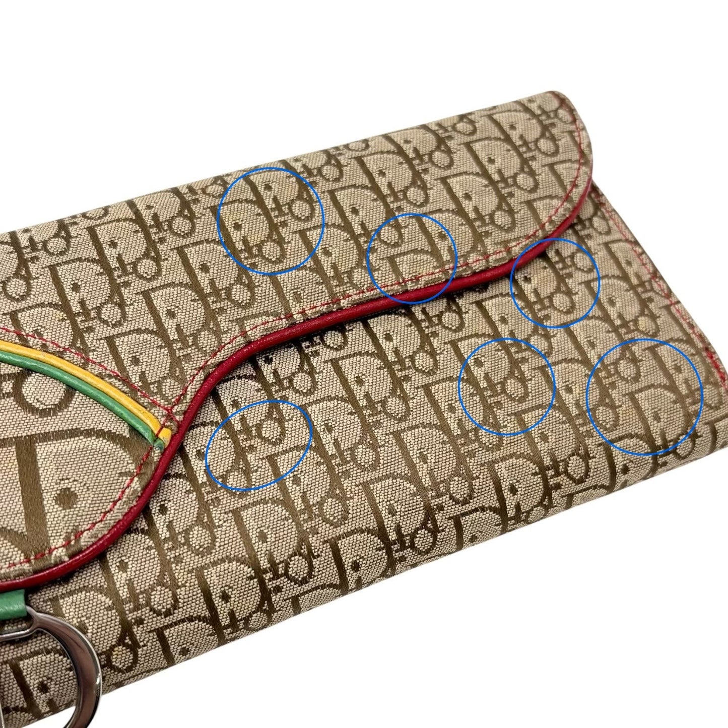 Christian Dior Vintage Trotter Monogram Rasta Color Canvas Saddle Wallet Beige