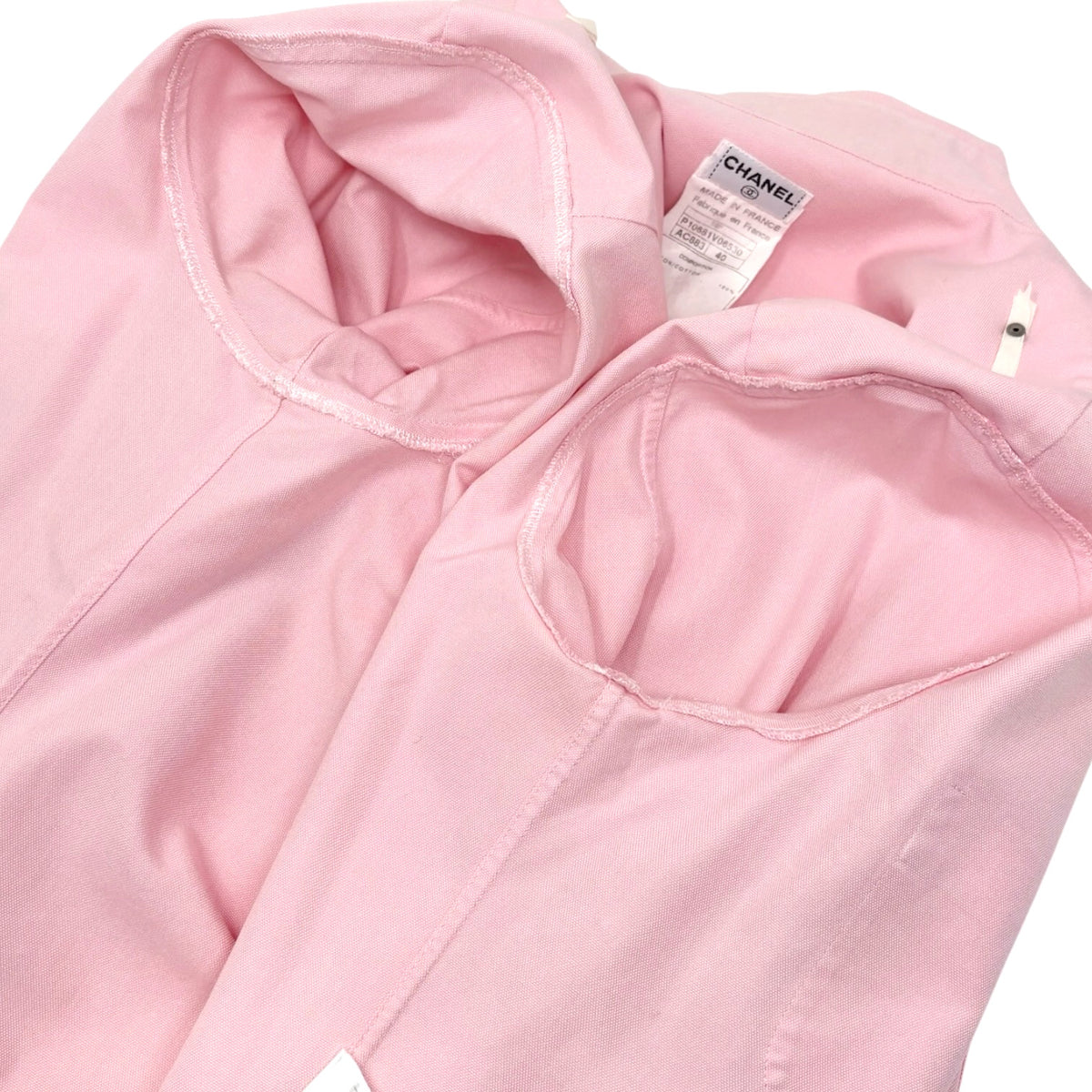 CHANEL Vintage 98P CC Logo Cropped Zip Shirt Top #40 Pink Cotton 902832