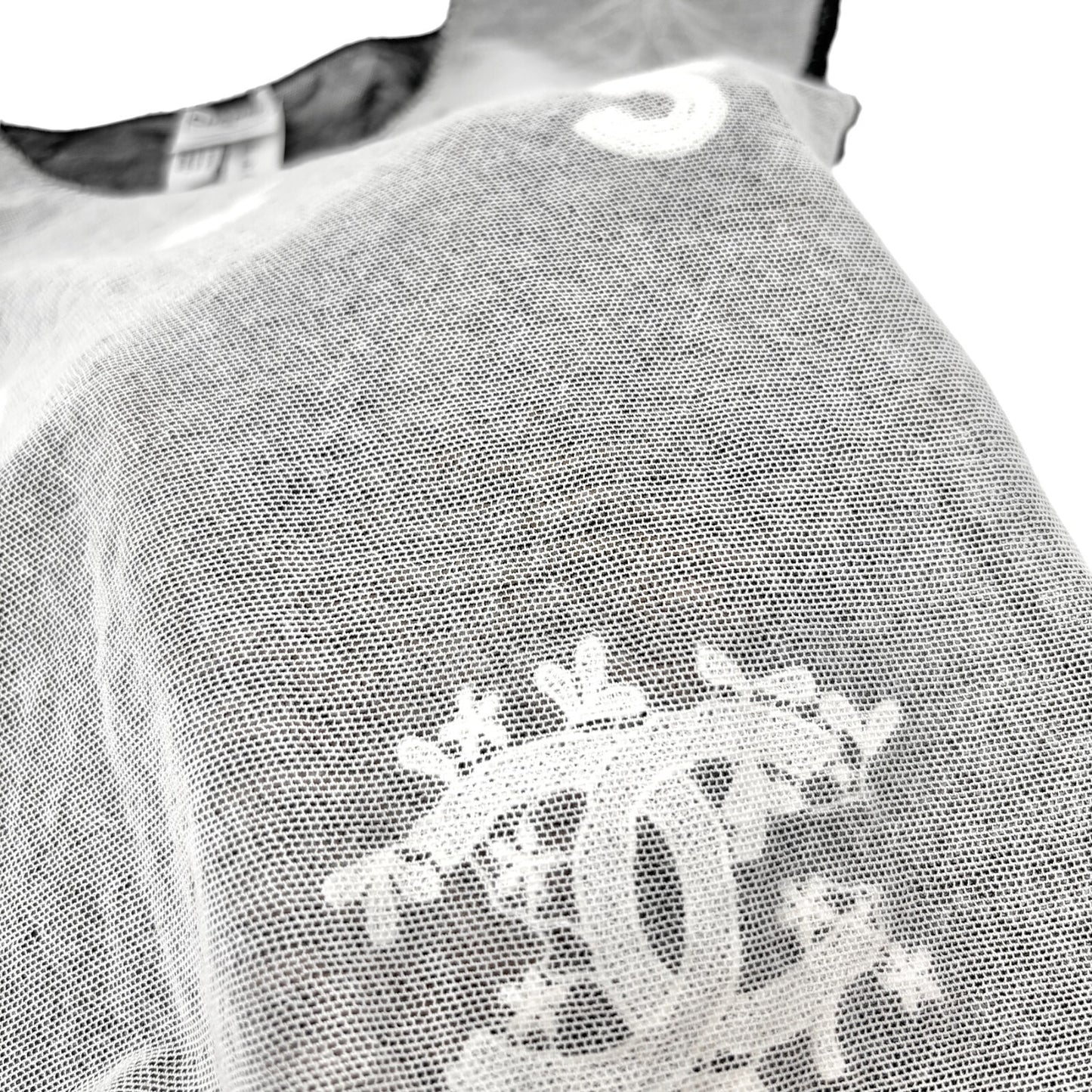 CHANEL Vintage 04P CC Logo Mesh Top #34 Cotton Spandex White Black Short Sleeve