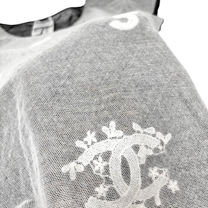 CHANEL Vintage 04P CC Logo Mesh Top #34 Cotton Spandex White Black Short Sleeve
