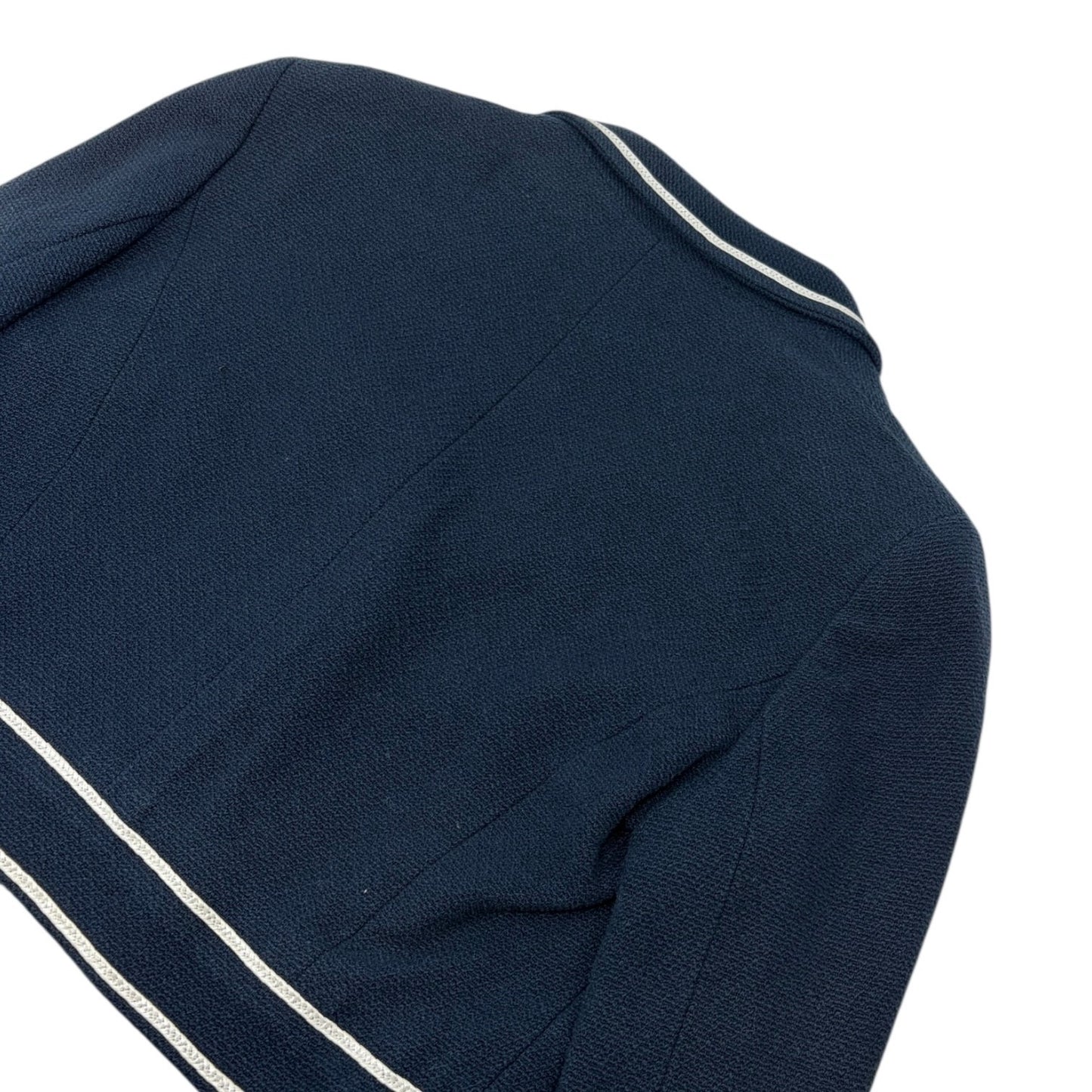 CHANEL Vintage P95 CC Logo Collared Cropped Jacket #42 Dark Blue Cotton Button