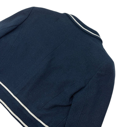 CHANEL Vintage P95 CC Logo Collared Cropped Jacket #42 Dark Blue Cotton Button