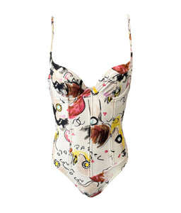 CHANEL Vintage Coco Mark Logo Swimwear One-piece Multicolor Nylon RankAB