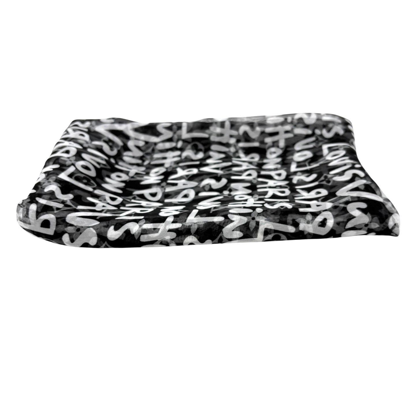 LOUIS VUITTON Monogram Graffiti Silk Scarf Wrap Stephen Sprouse Black White