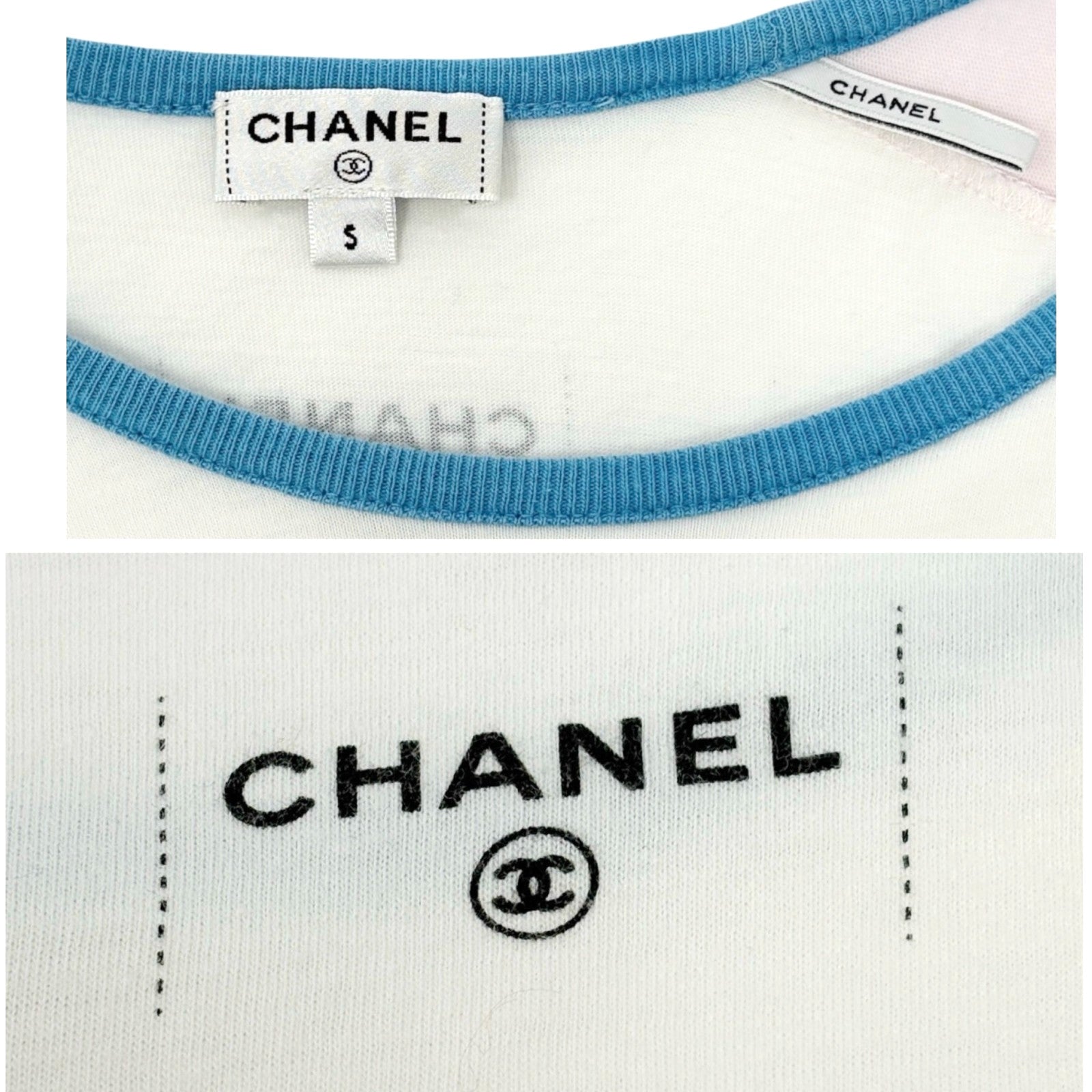 CHANEL Vintage C55838 CC Logo Viva Cuba Libre T-shirt Top #S White Pink Cotton